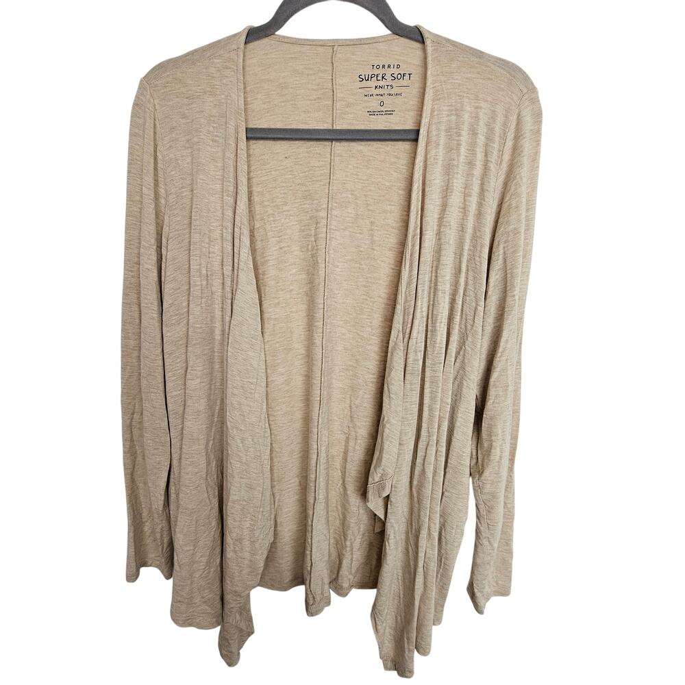 Torrid Super Soft Knits Women 0X Tan Cardigan Open Front Blouse Long Sleeve
